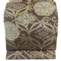 【美品】 袋帯 秀品 夏帯 絽 花鳥 花菱 金糸 箔 灰茶 六通 正絹 【中古】