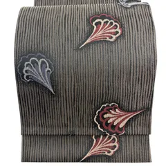 【美品】 袋帯 秀品 花 茶紫 六通 正絹 【中古】