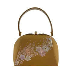 【美品】 和装バッグ 優品 セミフォーマル 桜 菊 刺繍 金銀彩 山吹茶色 和装小物  【中古】