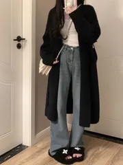 送料無料 ニットカーディガン レディース 秋冬 ロングカーディガン ニットセーター 柔らかい アウター トップス 長袖 可愛い 無地 シンプル カジュアル 着痩せ 厚手 上着 部屋着 秋冬 通勤 OL 体型カバー