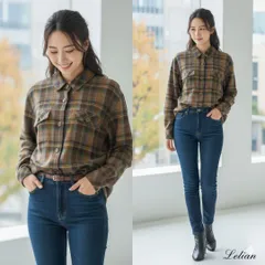 ★極美品★Leilian レリアン【9】チェックシャツ 背中ボタン 日本製 毛