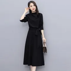 送料無料 ワンピース レディース ロングワンピース プリーツ ロング ミモレ丈 黒 きれいめ Aライン フレア 大人 上品 長袖 大きいサイズ カジュアル フォーマル パーティー ドレス オフィス OL 通勤 春 夏 秋 秋冬