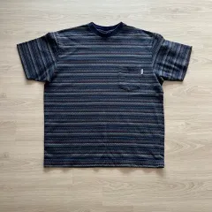 L 90s ヴィンテージ オールド STUSSY ステューシー ストライプ ニット 半袖 Tシャツ