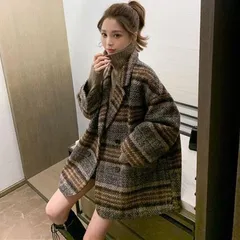 送料無料 アウター コート トップス レディース チェック 暖かい 長袖 ゆったり 羽織り V襟 前開き 通勤 OL スーツ