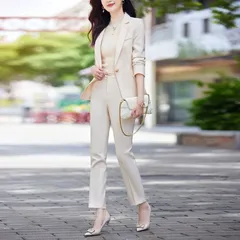 送料無料 スーツ レディース 上下セットアップ 長袖 ジャケット ロングパンツ 2点セット フォーマルスーツ パンツスーツ 無地 ボトムス シンプル カジュアル おしゃれ 普段着 通勤OL オフィス 面接 就活 セレモニー お洒落 着痩せ