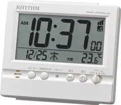リズム(RHYTHM) 電波時計 目覚まし時計 アラーム 温度 カレンダー 白 9.1×10.5×5.2cm 8RZ201SR03 [ホワイト]のサムネイル