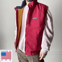 美品 90s USA製 LANDS'END スコール ジャケット 裏フリース ベスト 赤系 L ランズエンド ポーラテック ビンテージ D153-05-0008ZV