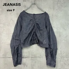 美品 JEANASIS ジーナシス 2WAYビーズドロストブラウス グレー系 ギャザー ショート丈 クロップド ボタン Vネック 幾何学 刺繍 総柄 シアー 透け感 艶感 ボリューム袖 カジュアル きれいめ モード系 完売品 JS064660MC ★ ■◇