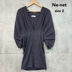 美品 Ne-net ネネット 深Vネック ドルマンスリーブ ニット チュニック 変形 デザイン 切替 ギャザー パフスリーブ トップス チャコールグレー系 ウール ナイロン 混 日本製 個性的 モード ★ ◇■のサムネイル