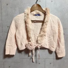 BURBERRY BLUE LABEL バーバリーブルーレーベル ラビット ファー ボレロ カーディガン ニット ショート 7分袖 トップス 38  ピンク レディース S9-3-2