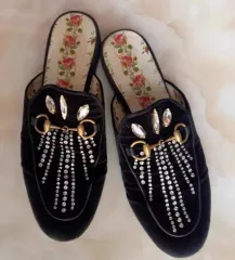 グッチ ブラック ツアーベルベット スリッパ ミュール 36 正規品