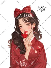 A-1885 女の子 ステッカー sticker 素材 コラージュ collage シール achashop