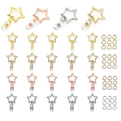 24個セット 回転カン付き キーホルダー金具 丸カン付き ワンタッチキーホルダー カワイイ ナスカン DIY用パーツ 手作り 手芸用品 ハンドメイド 星 キーリング アクセサリー 全長42mm(4色)