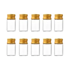 (8ml 10個 保存 液体 粉末 密閉 ゴールド) 蓋付き 透明 ミニボトル ガラス 小瓶 Charmoon