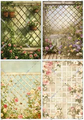 B-51 花 ラティス 背景紙 素材 コラージュ collage シート sheet achashop