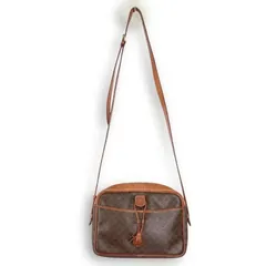 CELINE セリーヌ マカダム柄 トリオンフ タッセル ヴィンテージ ショルダーバッグ 肩掛け クロスボディ PVC レザー ブラウン 通勤 旅行