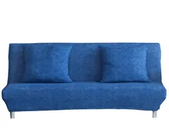 四季通用 幅160-190cm（ブルー） 収納便利 クッションカバー2枚付 防止 傷 猫 犬 柔らかい 肘なし ソファベッドカバー 伸縮素材 2人掛け ソファーカバー TMVOK