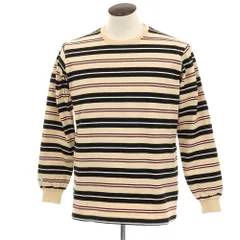 【中古】バーバリアン Barbarian コットン ボーダー クルーネック 長袖Ｔシャツ ベージュxブラック【サイズXL】【メンズ】のサムネイル