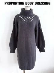PROPORTION BODY DRESSING　プロポーションボディドレッシング　タートルパールミニニットワンピース　2023年製　F（フリー）　グレー　可愛い　おしゃれ　送料込み　6462846