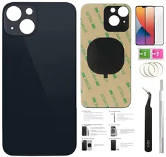 13 バックガラス iPhone 13 バックカバーガラス (6.1インチ) インストール済みテープ付き + 取り付け説明書 + 修理ツール + スクリーンプロテクター (ミッドナイト) 