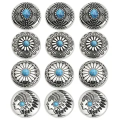 ターコイズ 12個セット 30mm ネジ ボタン 付き シルバー レザー コンチョ クラフト 財布 バッグ