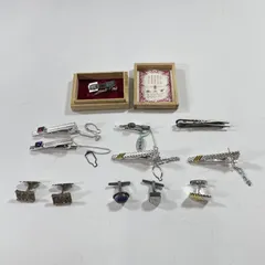 ★ シルバーファッション小物 シルバーネクタイピン x7点、 カフリンクス 1セット＋単品3点 まとめ売り  タイピン 総重量75g