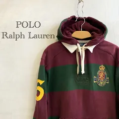 Polo By Ralph Lauren ポロ バイ ラルフローレン フード付き ラガーシャツ ポロシャツ プレッピー カレッジ L パープル グリーン メンズ ファッション