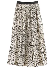 【特価セール】プリント レオパード柄 ミディ丈 フレア ロング おしゃれ プリーツスカート ウエストゴム 通勤 普段着 レディース 春 夏 スカート 秋 冬 黒 [Augmap] 白 花柄スカート