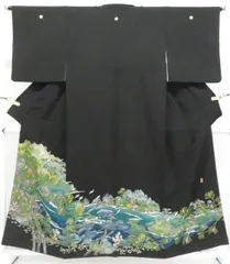 【一輝堂】黒留袖 五つ紋 作家物 落款入り 比翼仕立て 正絹 美品 身丈157.5cm 裄丈64cm 26z02-641