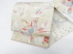 【京松】アンティーク 八寸名古屋帯 六通柄 鳥 金糸 正絹 kyo8b02-126