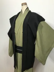 【中古】Lサイズ 陣羽織 男物 正絹 黒紋付 リメイク【福服特製】