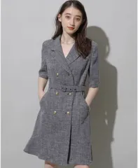 Rirandture ワンピース 2 グレー ツイード 無地 半袖 ひざ丈 フレア