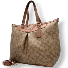 【未使用級】コーチ COACH シグネチャー 2WAY トートバッグ ショルダーバッグ 斜め掛け PVC レザー ブラウン 茶色 ゴールド金具 34614 A4収納可 大容量 ギャザー プリーツ 軽量 通勤 通学 ビジネス レディース 鞄 カバン E5