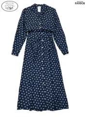 古着 LAURA ASHLEY ローラアシュレイ イギリス製 花柄 ロング丈 長袖 セットアップ 紺 (otu2501075)
