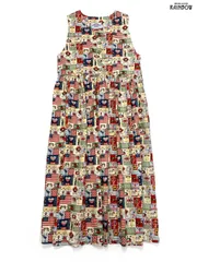 古着 総柄 コットン100％ ロング丈 ノースリーブ ワンピース カラフル (otu2502098)