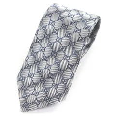 極美品□GUCCI グッチ シルク100％ GGロゴ総柄 ネクタイ レギュラータイ シルバー ネイビー イタリア製 正規品 メンズオススメ◎