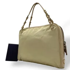 PRADA プラダ トライアングルロゴ ナイロン レザー ハンドバッグ ベージュ ゴールド金具 レディース ギャランティカード付 U16