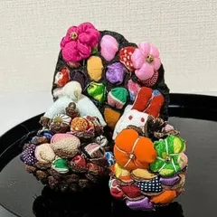 【ハンドメイド】ちりめん細工 つまみ細工 ハスの実飾り セット お正月飾り 和雑貨④