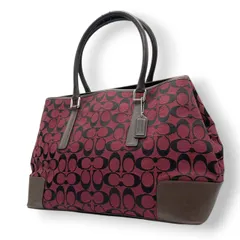 【美品】コーチ COACH シグネチャー トートバッグ ボルドー ブラウン A4サイズ収納可能 肩掛け ワンショルダー 自立可 キャンバス レザー 本革 機能的 通勤 通学 大容量 レディース エレガント クラシック 上品 状態良好 鞄 カバン レア s72