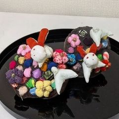 ちりめん細工 猫とスイカの置物 つまみ細工 - メルカリ
