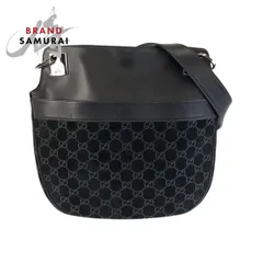 美品 GUCCI グッチ GGキャンバス ブラック 黒 シルバー金具 スウェード/レザー 001.3307 ショルダーバッグ  レディース 505732【中古】