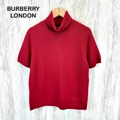 美品 BURBERRY LONDON バーバリーロンドン ホースロゴ刺繡 タートルネック ウール 半袖 ニット レッド