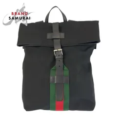 美品 GUCCI グッチ シェリーライン ブラック 黒 シルバー金具 レザー/テクノキャンバス 337075 リュック バックパック メンズ 506067【中古】