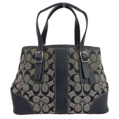 良品 COACH トートバッグ キャンバス ブラック シグネチャー 肩掛け