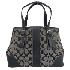 【本物保証】 コーチ COACH シグネチャー スモールキャリーオール 6336 トートバッグ ハンドバッグ キャンバス レザー ブラック グレー