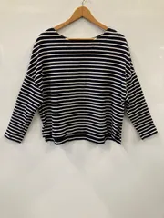 ピC128⚫︎NANO universe⚫︎ナノユニバース⚫︎カットソー⚫︎長袖⚫︎ボーダー⚫︎コットン100％⚫︎両サイドスリット⚫︎sizeF⚫︎紺×白