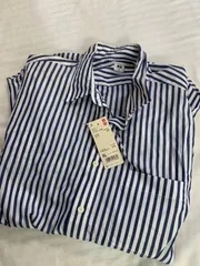 UNIQLO EFCブロードプルオーバーストライプシャツ ストライプシャツ シャツ  長袖 ストライプ ブルー  XL