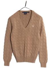 【お得なクーポン配布中!】 ラルフローレン Vネック コットン ケーブル ニット セーター レディース S 古着 オールド ポロ スポーツ ワンポイント きれいめ カジュアル