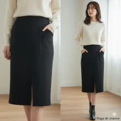 Plage de charme【34】膝丈スカート 日本製 タイト 黒 XS