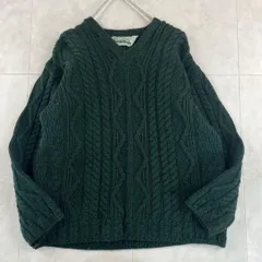 アイルランド製　Arancrafts 厚手ケーブルニット　深緑　Sサイズ
